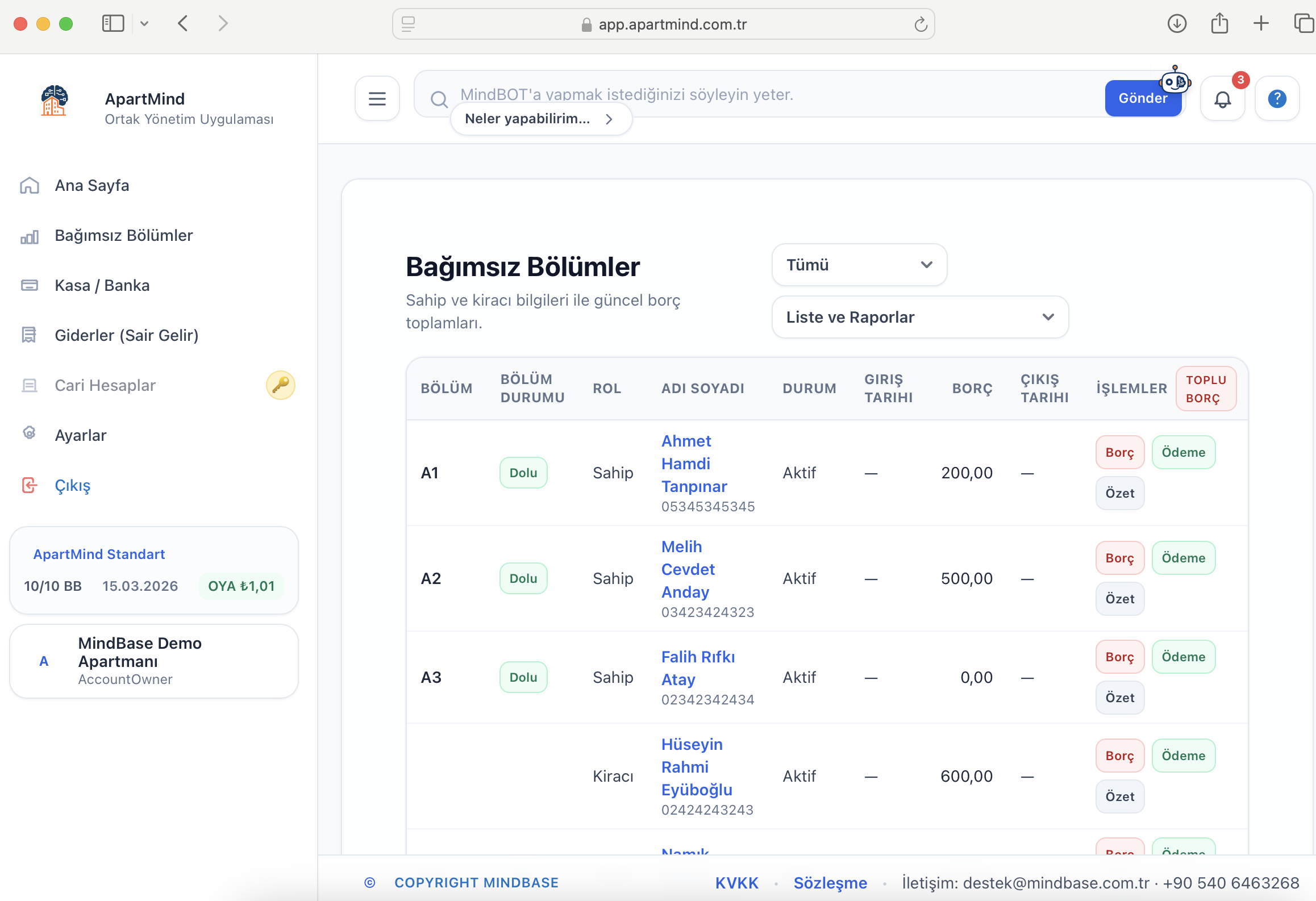 ApartMind apartman yönetim programı ekranı